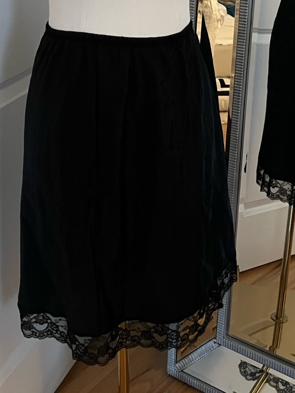 Dior Black Lace-Hem Slip Skirt with Slit